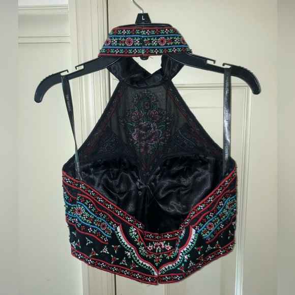 Sherri Hill 0 Beaded Embellished Two Piece Set Halter Top & Fringe Skirt Zip - Picture 4 of 8